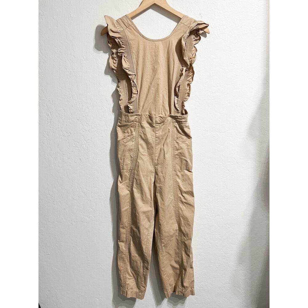 Ganni Jumpsuit Overalls Womens Sz 34 Small Ruffle Khaki Tan Pants Phillips